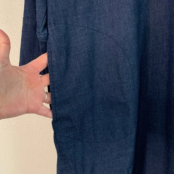 Kim Gravel chambray dark wash denim shift dress with pockets women’s size medium - Picture 5 of 10